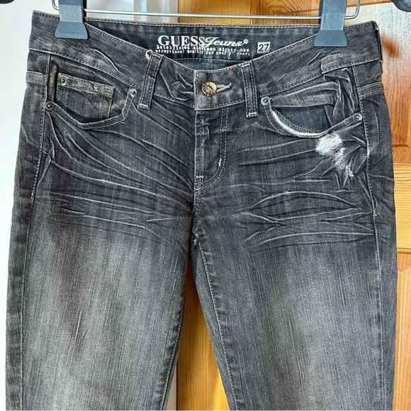 Guess Jeans Starlet Slim Boot Denim Whiskers Distressed Gray Size 27 - Picture 2 of 13